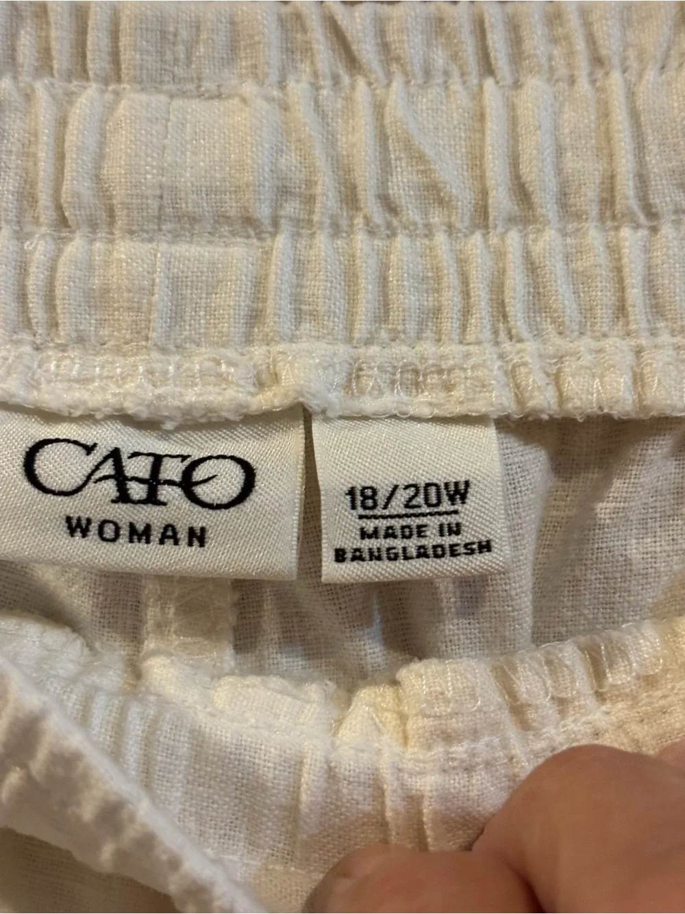 Casual Wide Leg Drawstring Linen-Blend Pants — Cream Cato Size 18-20W